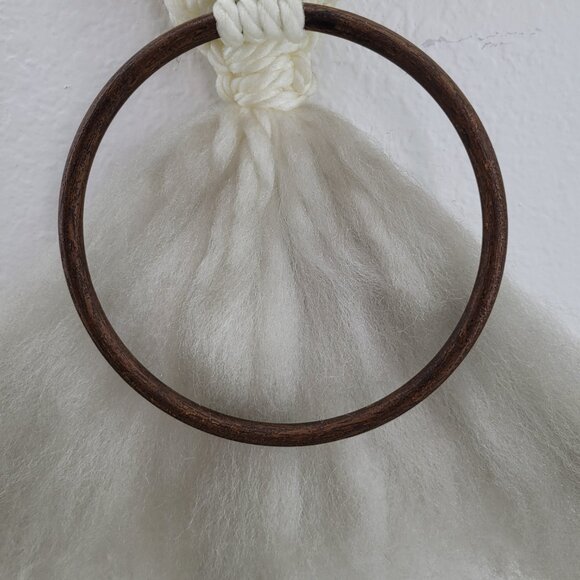 Macrame Wall Hanger with Brown Wood Hoop Off White w Rust Orange Butterfly Towel - Picture 5 of 15